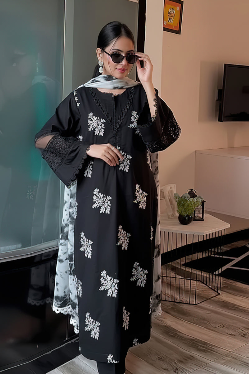 Hussain Rehar Unstitched Lawn Suit 3 Piece – ZA-5272 (BLACK)